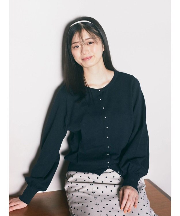 earth music&ecology 前後２ＷＡＹちびパールボタンカーディガン Dark Navy