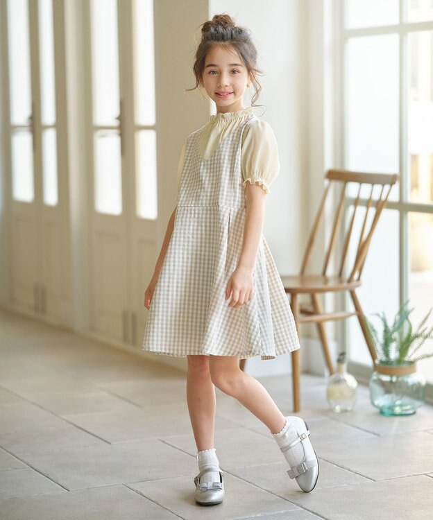 組曲 KIDS 【110-140㎝】ギンガムドッキング ワンピース ベージュ系3