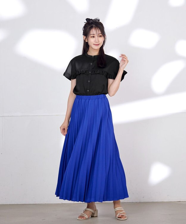 Tiaclasse L 【洗える】ケープ風フリルスリーブブラウス ブラック