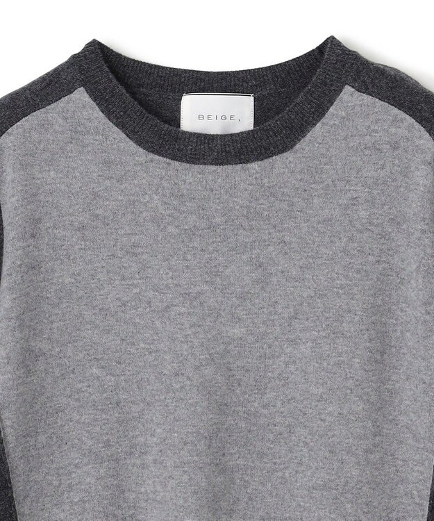 BEIGE， 【WEB限定・洗える】ROGAN / バイカラーウールクルーネックニット M Gray x C Gray