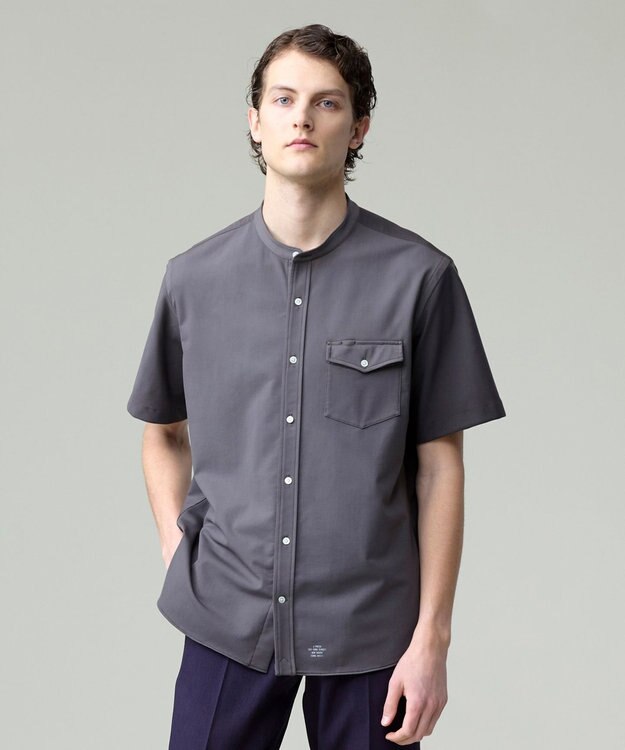 J.PRESS MEN 驚異的な機能性！【接触冷感 / UVカット / ストレッチ / 高通気性 / 防シワ】【MECHANICAL】ジャージーバンドカラー シャツ グレー系