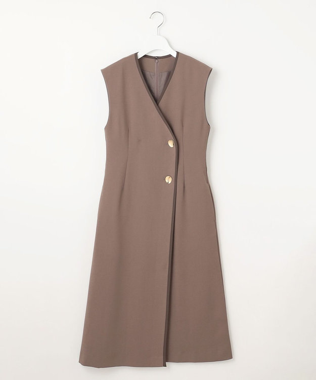 Feroux 【洗える】バイカラートリム ジャンパースカート ダークブラウン系