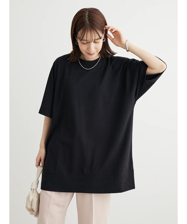 Green Parks 接触冷感５分袖ラグランチュニック Black