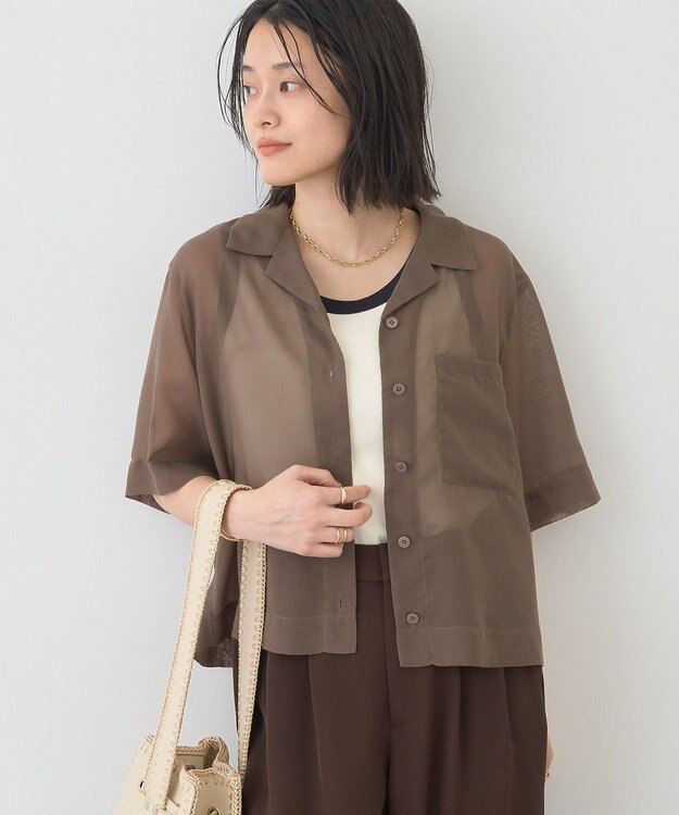AMERICAN HOLIC シアーショート丈開襟シャツ Brown