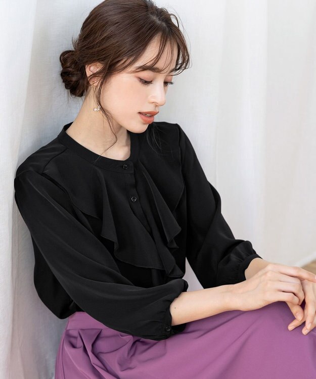 Tiaclasse 【洗える】フリルブラウス ブラック