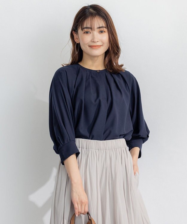 組曲 S 【WEB限定】シアーカルゼ ドルマンスリーブ ブラウス ネイビー系