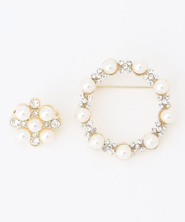 ANY 【2セット】【親子で使える】パールビジューブローチ ライトゴールド