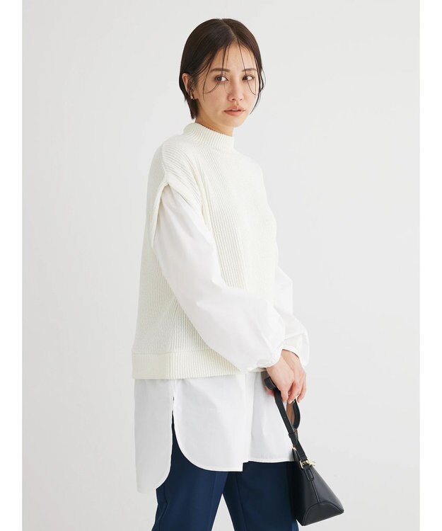 Green Parks ニットソードッキングチュニック Ecru