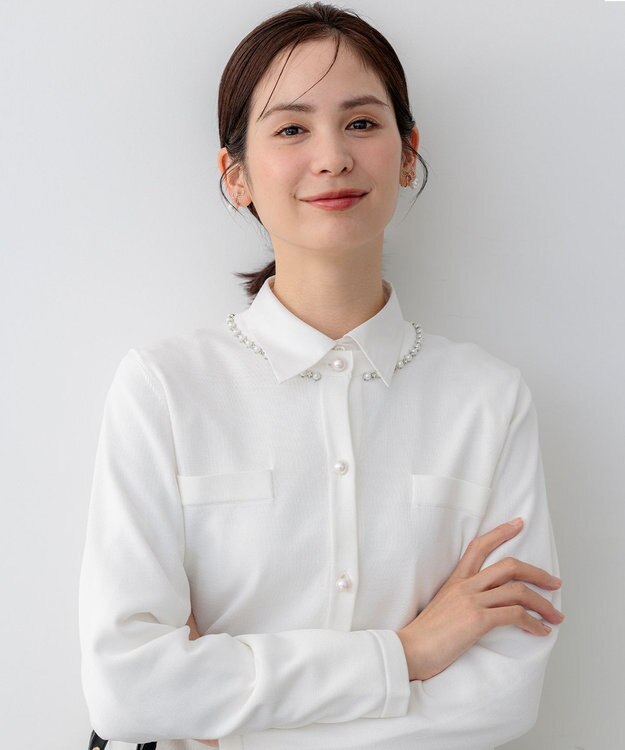 組曲 【WEB限定】クリアストレッチビジューレーン カーディガン ホワイト系