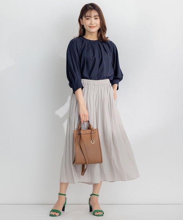 組曲 S 【WEB限定】シアーカルゼ ドルマンスリーブ ブラウス ネイビー系