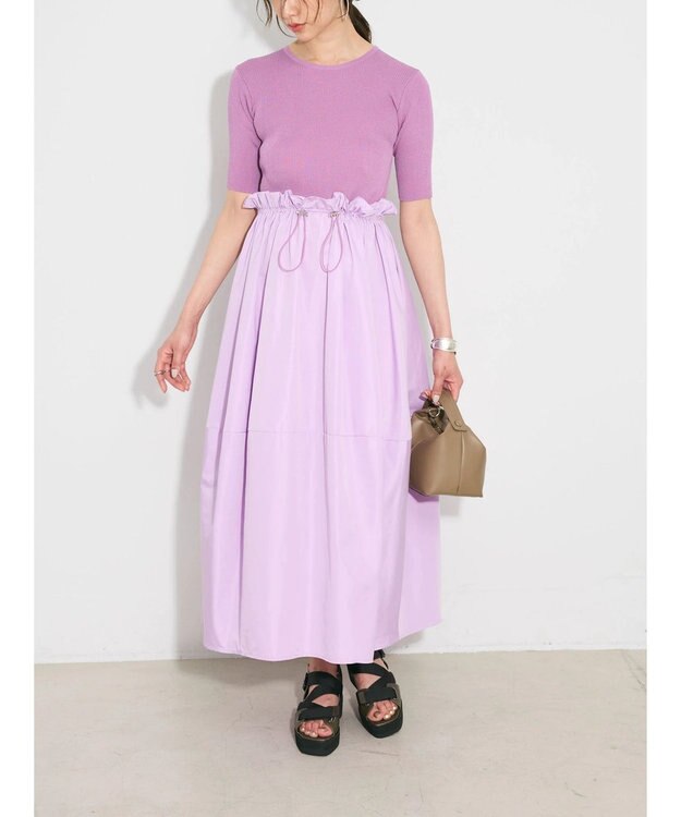 Green Parks ランタン型ニットドッキングタフタワンピース Lavender