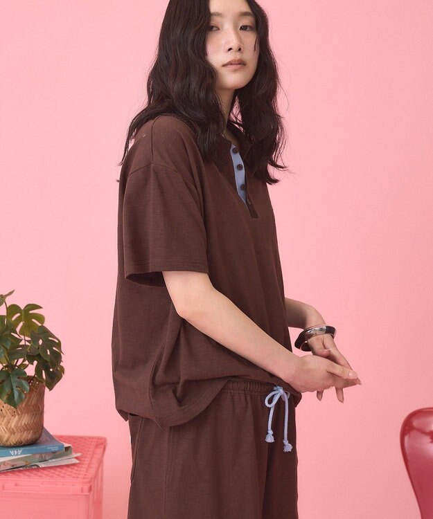 AMERICAN HOLIC 【PENNEY'S】配色ポロ+ショートパンツ Brown