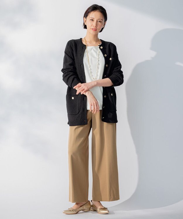 自由区 L 【WEB限定カラーあり/洗える/撥水加工】TRギャバ ワイドクロップドパンツ キャメル系