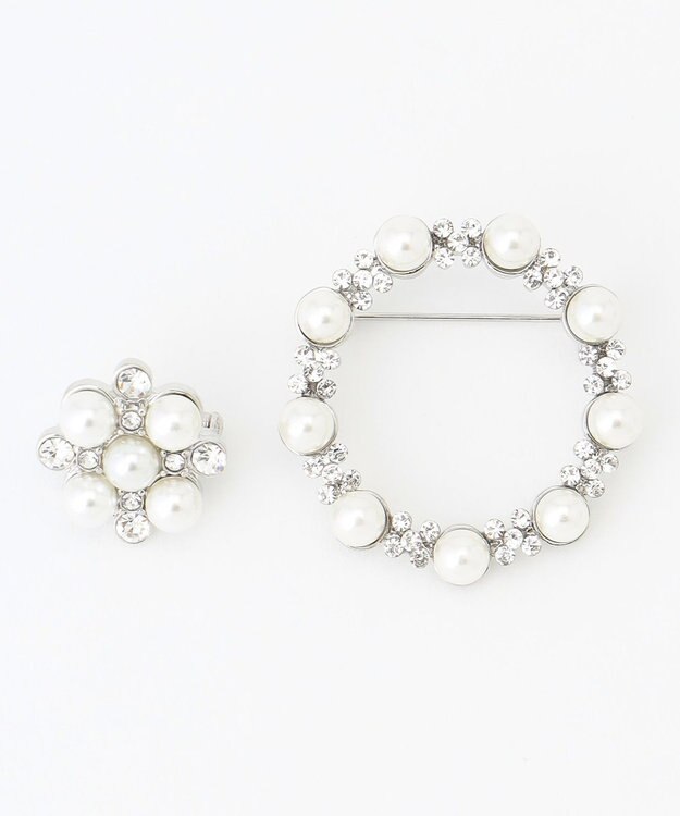 ANY 【2セット】【親子で使える】パールビジューブローチ シルバー