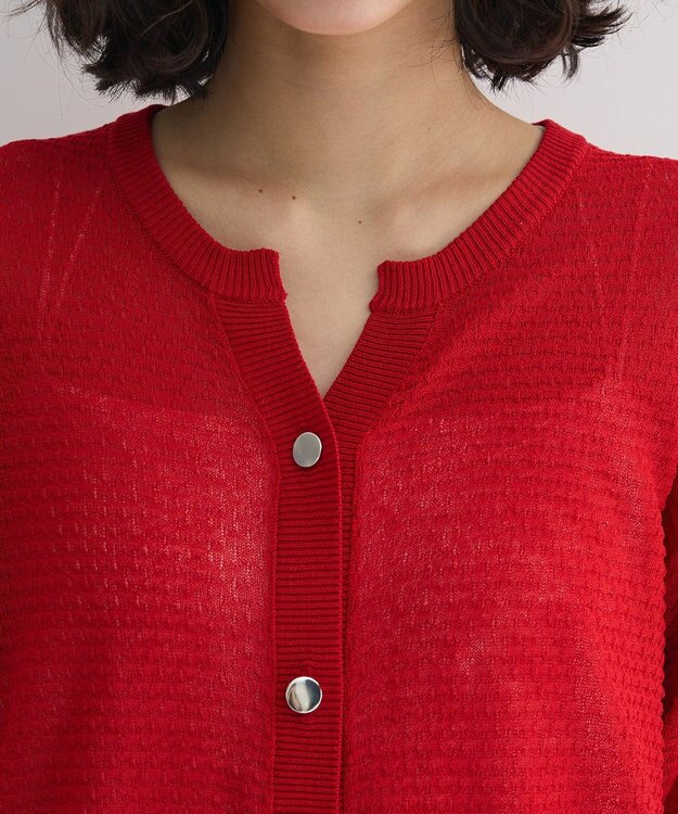 Green Parks スキッパー半袖ニットカーディガン Red