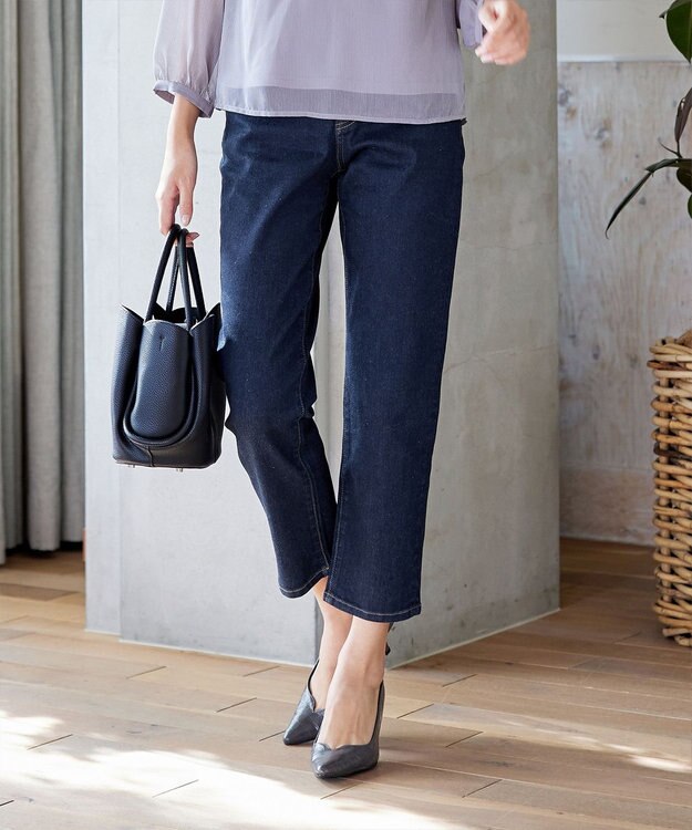 Tiaclasse 【安田美沙子さん着用・洗える】ストレッチストレートデニム ネイビー