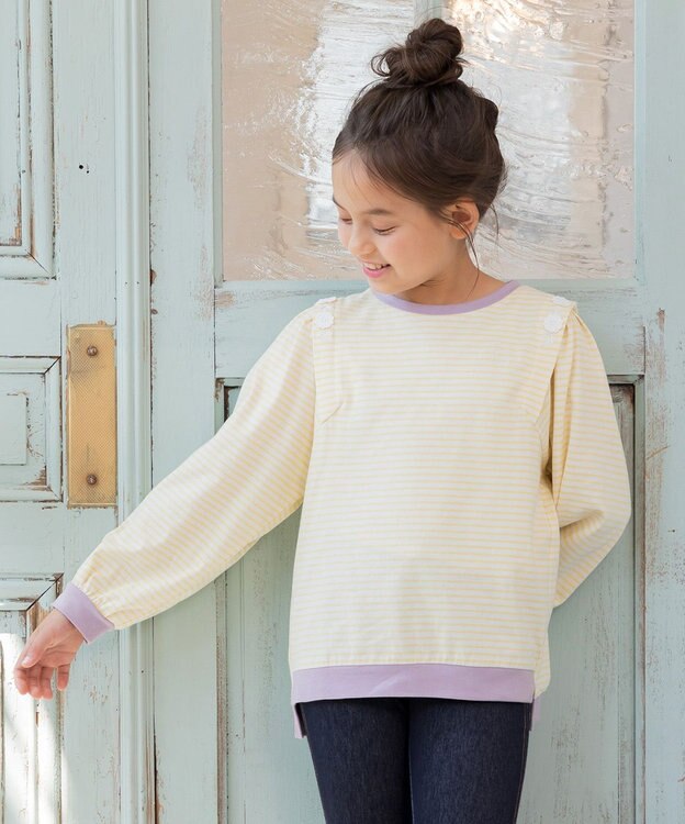 組曲 KIDS 【110-140㎝】リボンボーダー トップス イエロー系1