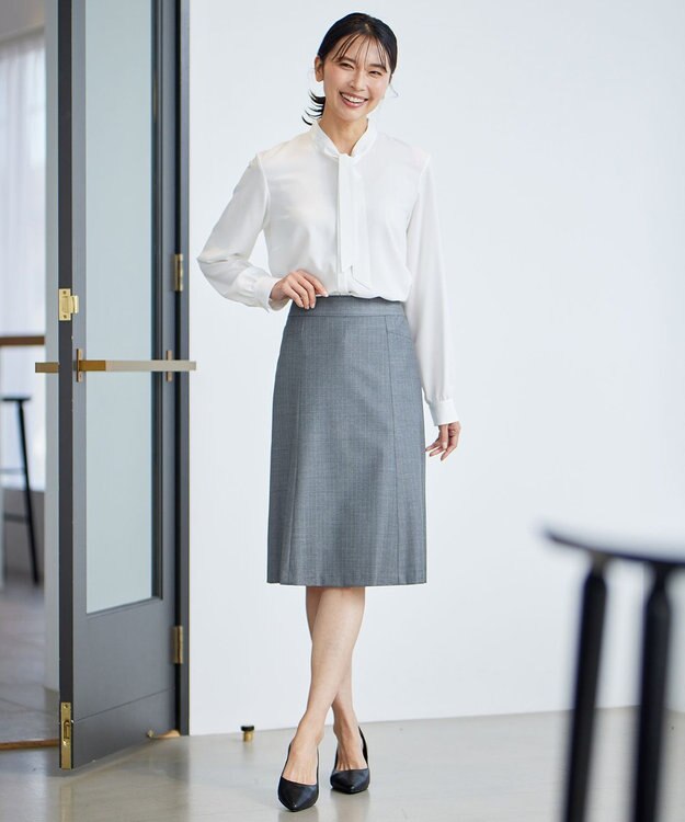 23区 【セットアップ対応】ファインネスウール タイト スカート グレー系ストライプ