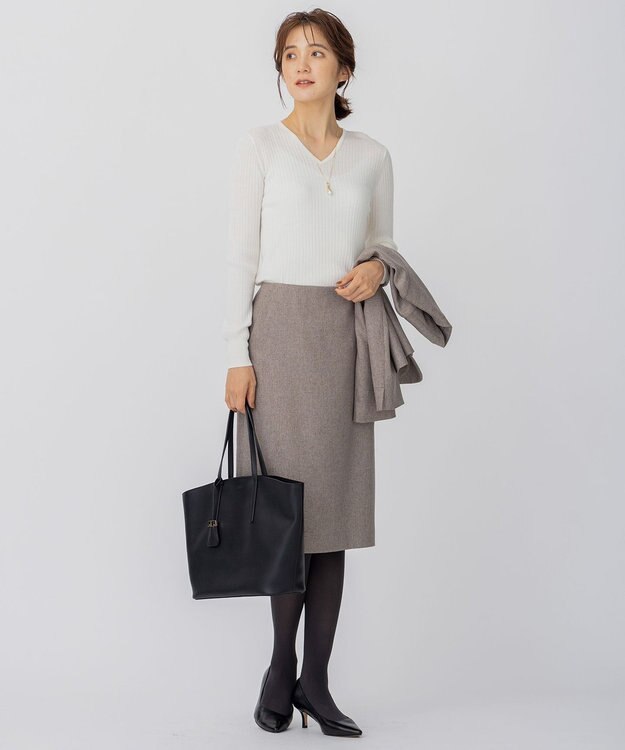 23区 【CLASSY.1月号掲載/洗える】ウールライクカルゼ タイト スカート ダークブラウン系