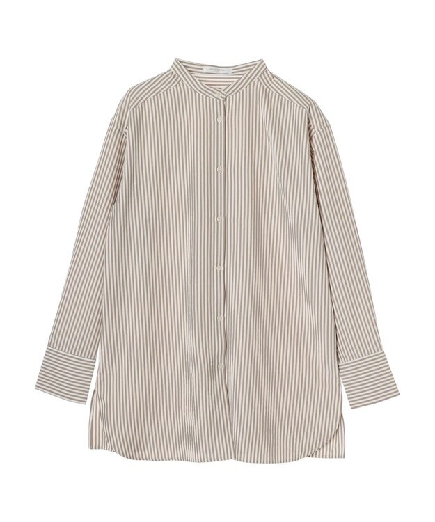 Green Parks レイヤードアソート柄シャツチュニック Stripe Beige
