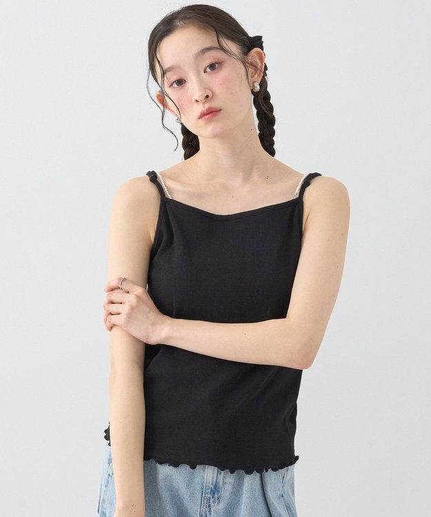 earth music&ecology パールストラップキャミソール Black