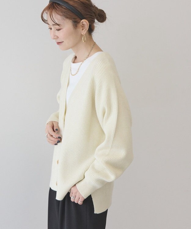 AMERICAN HOLIC バイパチラメ入りＶネック片畦ニットカーディガ Ivory