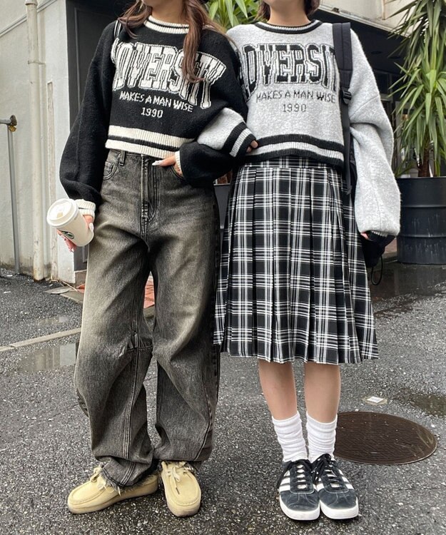 WEGO ラインリブフラッフィーショートニット ライトグレー