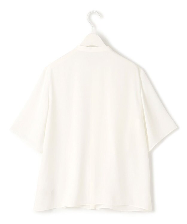 ICB 【洗える】BackSatinAmunzen 5分袖ラッフルデザインブラウス オフホワイト系