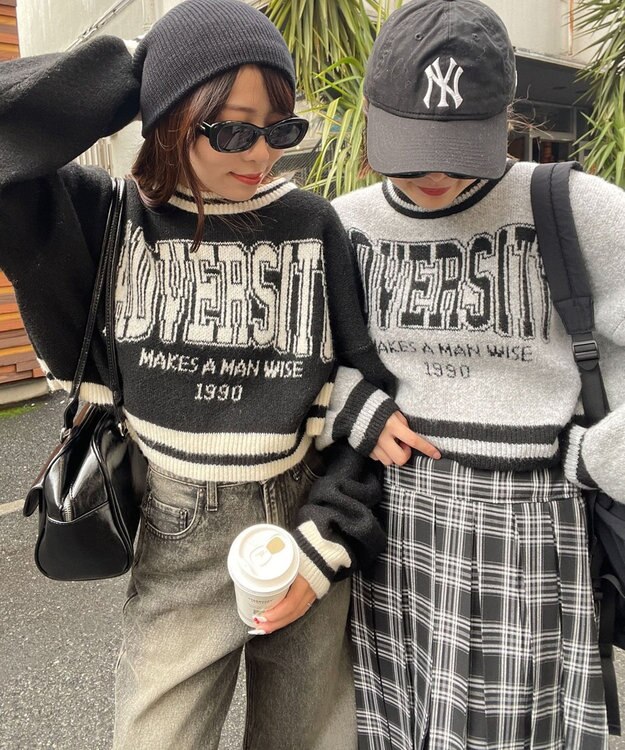 WEGO ラインリブフラッフィーショートニット ライトグレー