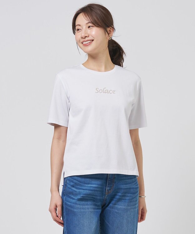 J.PRESS LADIES S 刺繍ロゴ Tシャツ ホワイト系