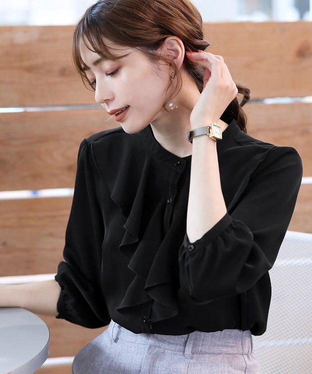 Tiaclasse 【洗える】フリルブラウス ブラック