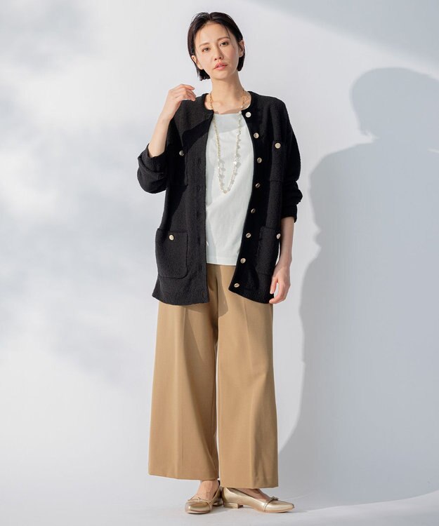 自由区 L 【WEB限定カラーあり/洗える/撥水加工】TRギャバ ワイドクロップドパンツ キャメル系