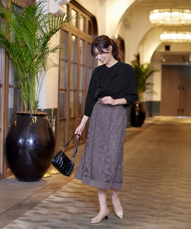 Tiaclasse 【洗える】フリルブラウス ブラック