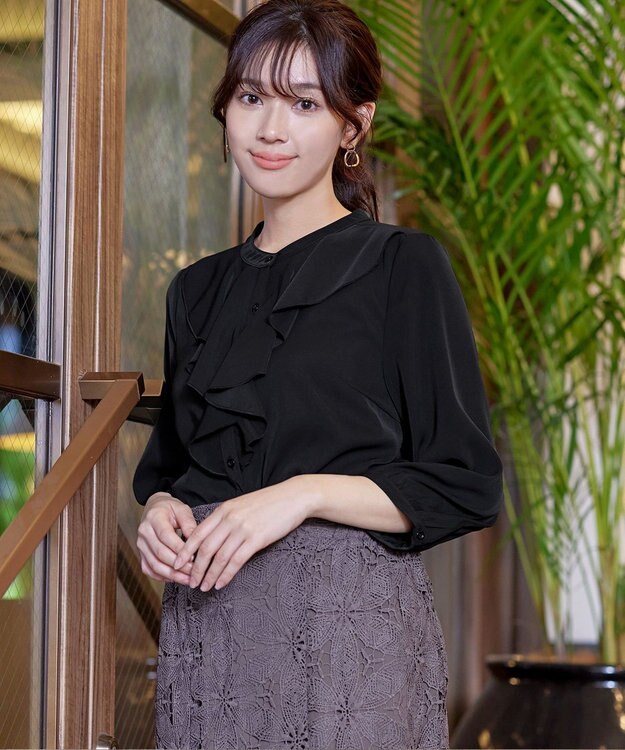 Tiaclasse 【洗える】フリルブラウス ブラック