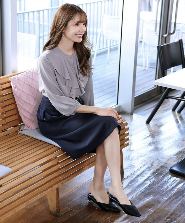 Tiaclasse 【洗える】フリルブラウス グレー