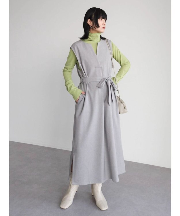 Green Parks ハイスペック共布リボン付ジャンスカ Gray Mixture