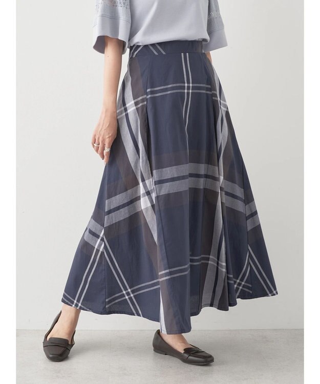 earth music&ecology ＢＩＧチェックフレアスカート Navy