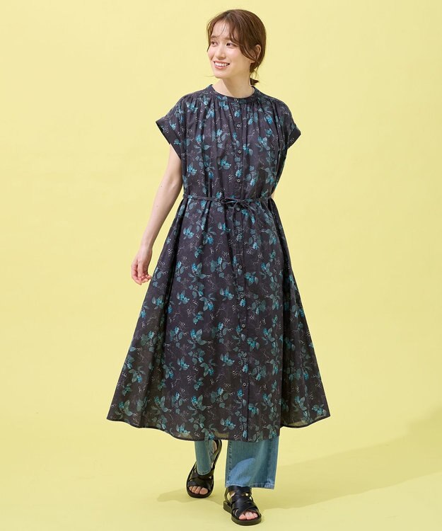 ANY 【手洗い可能】レトロギャザーワンピース ネイビー