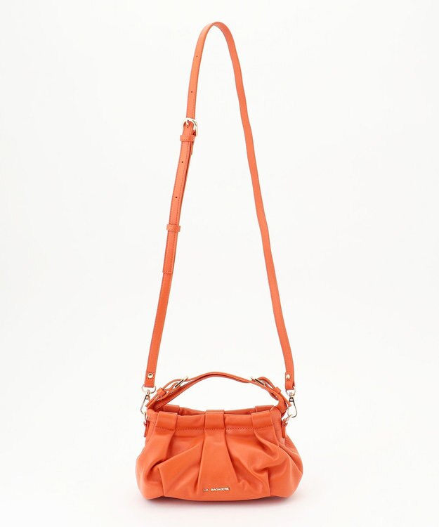 LA BAGAGERIE シープレザー　ギャザーミニマムバッグ オレンジ