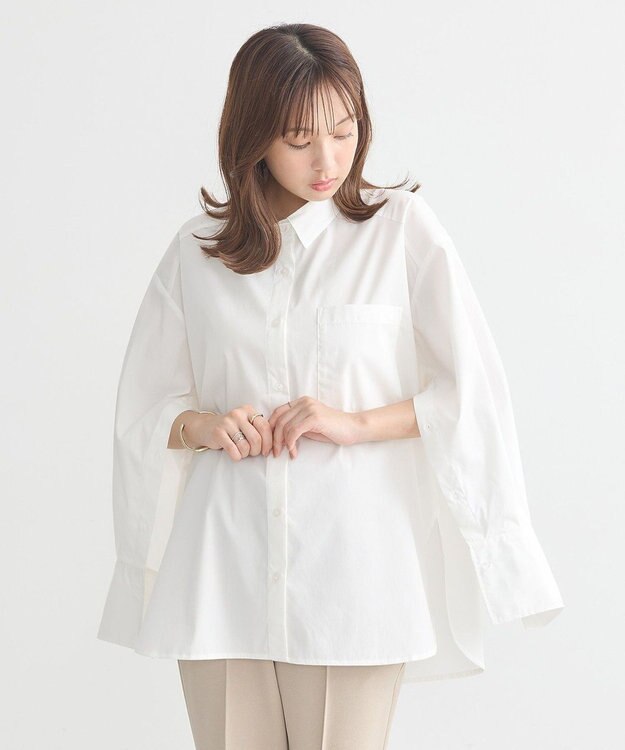 earth music&ecology ２ｗａｙマントスリーブシャツ Off White