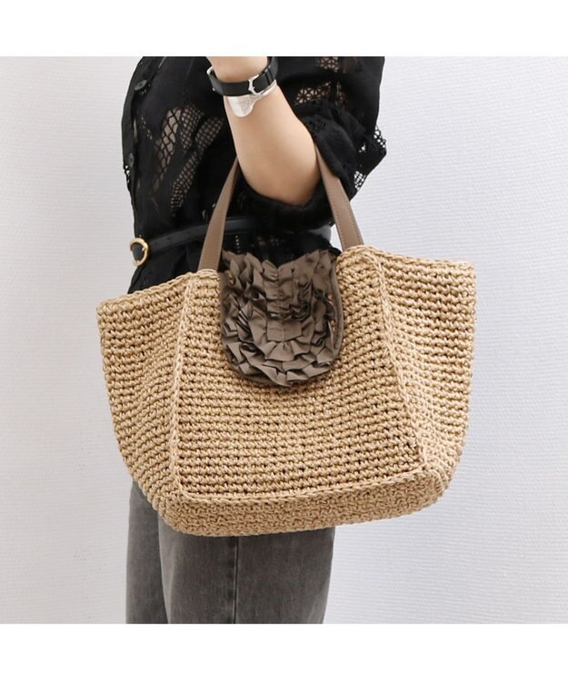 UNBILLION カシュカシュ cachecache / フリルフラップスクエアトート カゴバッグ ブラウン