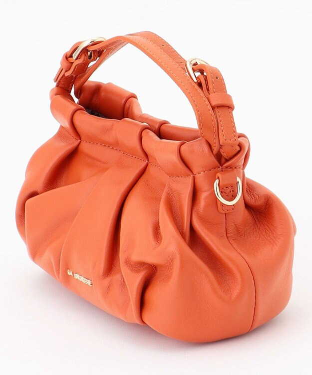 LA BAGAGERIE シープレザー　ギャザーミニマムバッグ オレンジ
