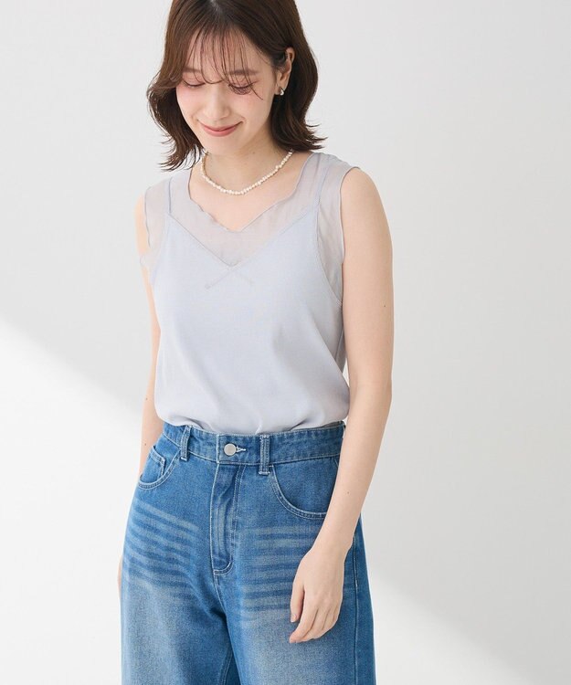 Green Parks ・ＳＵＧＡＲ　ＳＰＯＯＮ　シアー切替タンクトップ Light Gray