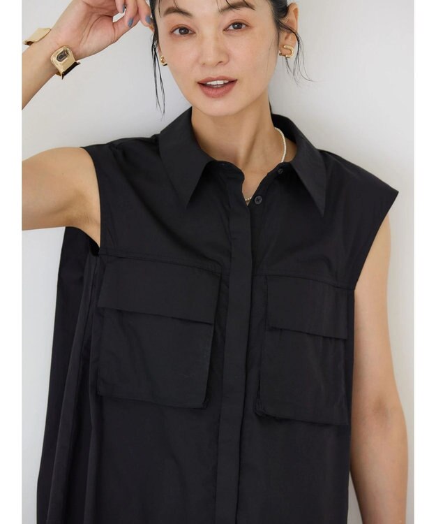 AMERICAN HOLIC ノースリーブＷポケットシャツ Black