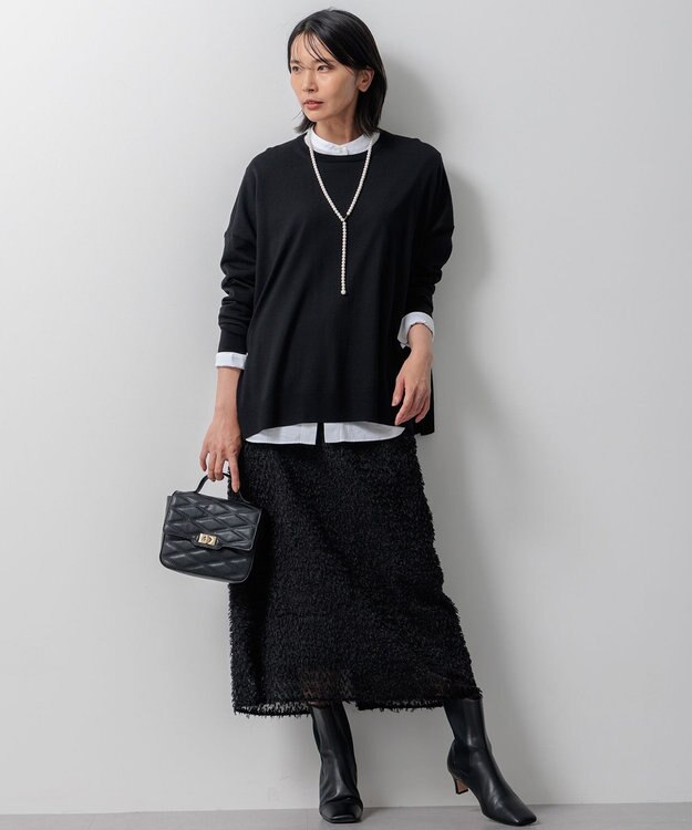 23区 【WEB限定カラーあり/洗える】ウーステッドウール ワイドシルエット ニット ブラック系