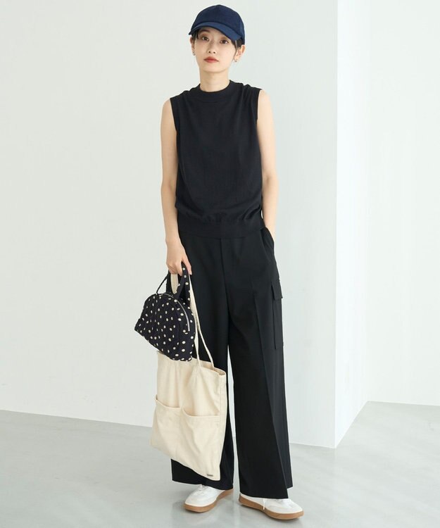 UNFILO ウールライク カーゴワイドパンツ ブラック