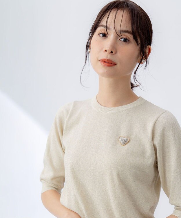 組曲 【WEB限定・2SET】5分袖ラメ入りアンサンブルニット ゴールド系