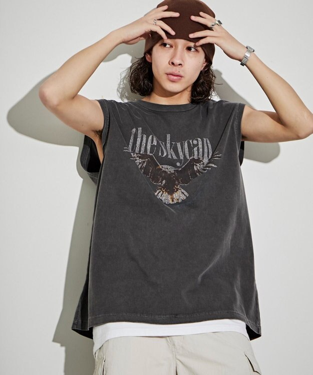 WEGO 【ユニセックス着用アイテム/手洗い可】ピグメントグラフィックノースリーブ 柄1