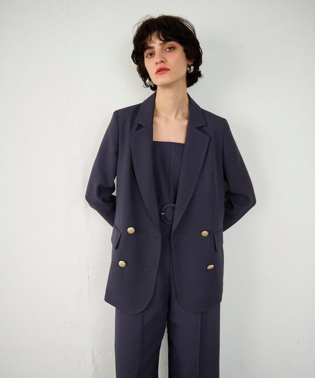 GRACE CONTINENTAL 麻調バックギャザージャケット グレー