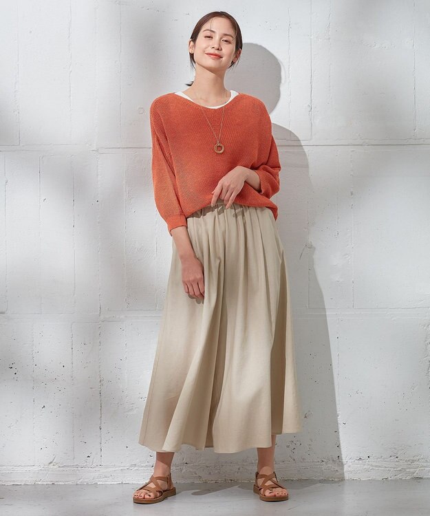 ANY 【ウエストゴム/接触冷感/UVケア】清涼リネンスカーチョ ライトモカ